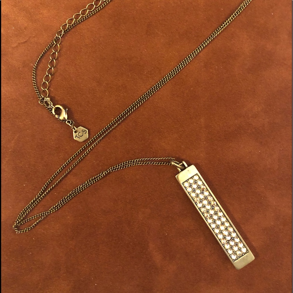 Touchstone crystal antique gold necklace
